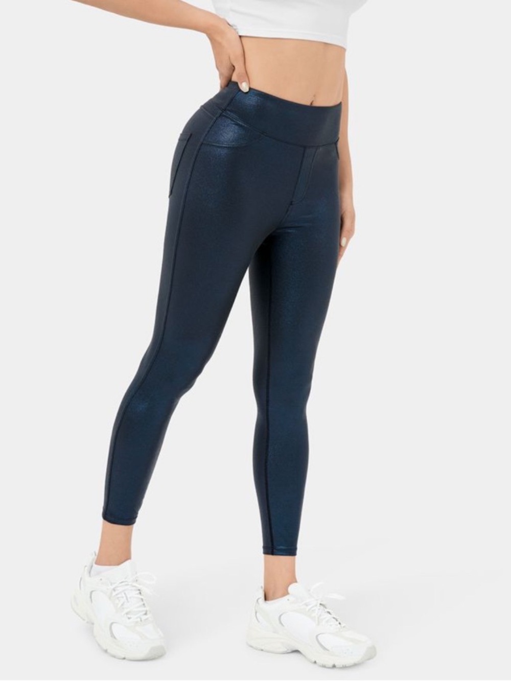 SoftlyZero™ Faux Leather High Waisted Pocket Work Leggings - Picture 3 of 10